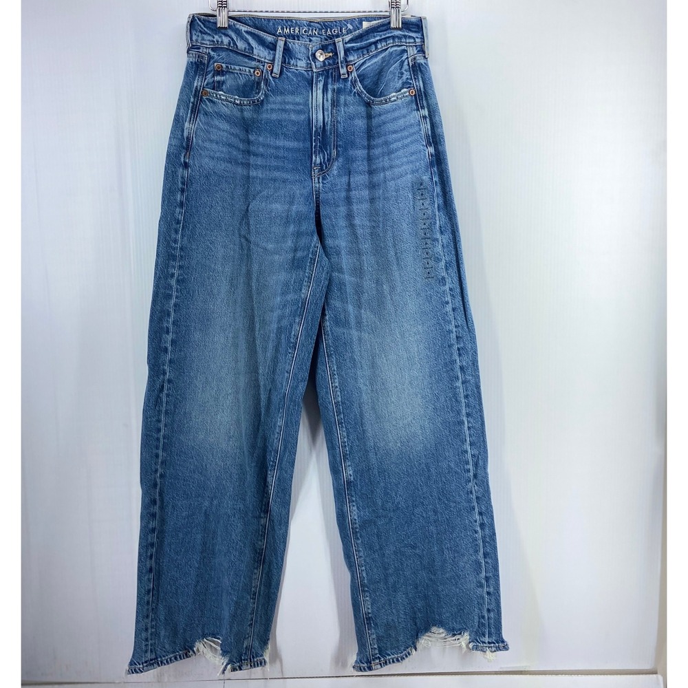 American Eagle Super High Rise Baggy Wide Leg Blue Denim Jeans Womens 6 NWT
